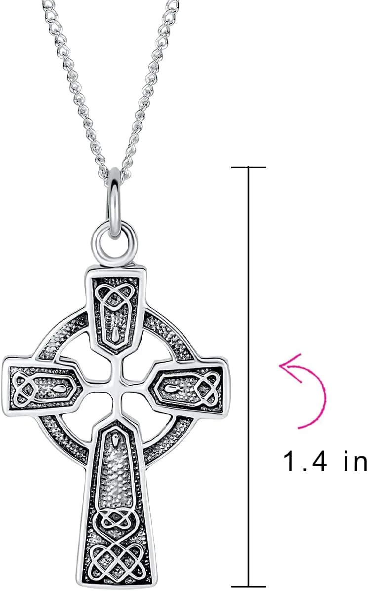 Vintage Style Viking Love Knot Religious Infinity Trinity Celtic Cross Pendant Necklace For Women Teens Oxidized .925 Sterling Silver