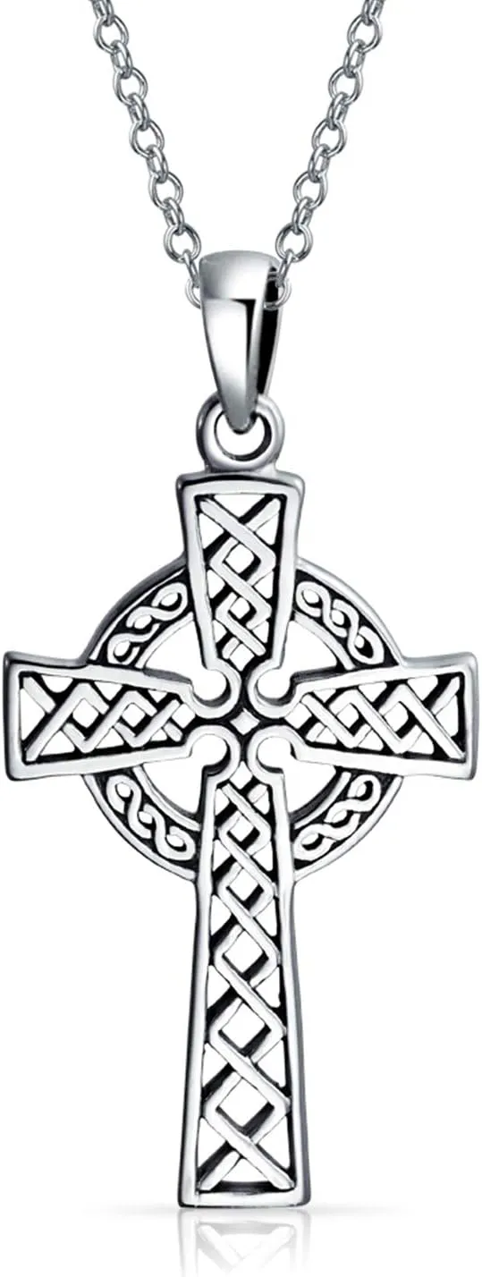 Vintage Style Viking Love Knot Religious Infinity Trinity Celtic Cross Pendant Necklace For Women Teens Oxidized .925 Sterling Silver