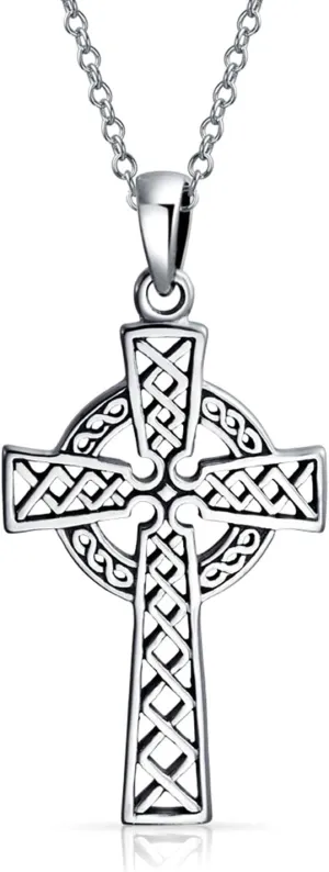 Vintage Style Viking Love Knot Religious Infinity Trinity Celtic Cross Pendant Necklace For Women Teens Oxidized .925 Sterling Silver