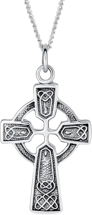 Vintage Style Viking Love Knot Religious Infinity Trinity Celtic Cross Pendant Necklace For Women Teens Oxidized .925 Sterling Silver