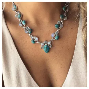 Vintage Teardrop Turquoise Choker Necklace Blue Turquoise Bead Choker Necklace Blue Gemstone Necklace Moontone Necklace Choker Jewelry for Women and Girls