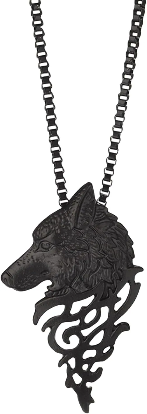 Vintage Wolf Head Necklace Nordic Viking Wolf Head Pendant Necklace Celtic Style Wolf Totem Amulet Necklace Creative Wolf Head Pendant Sweater Chain Viking Jewelry Necklace