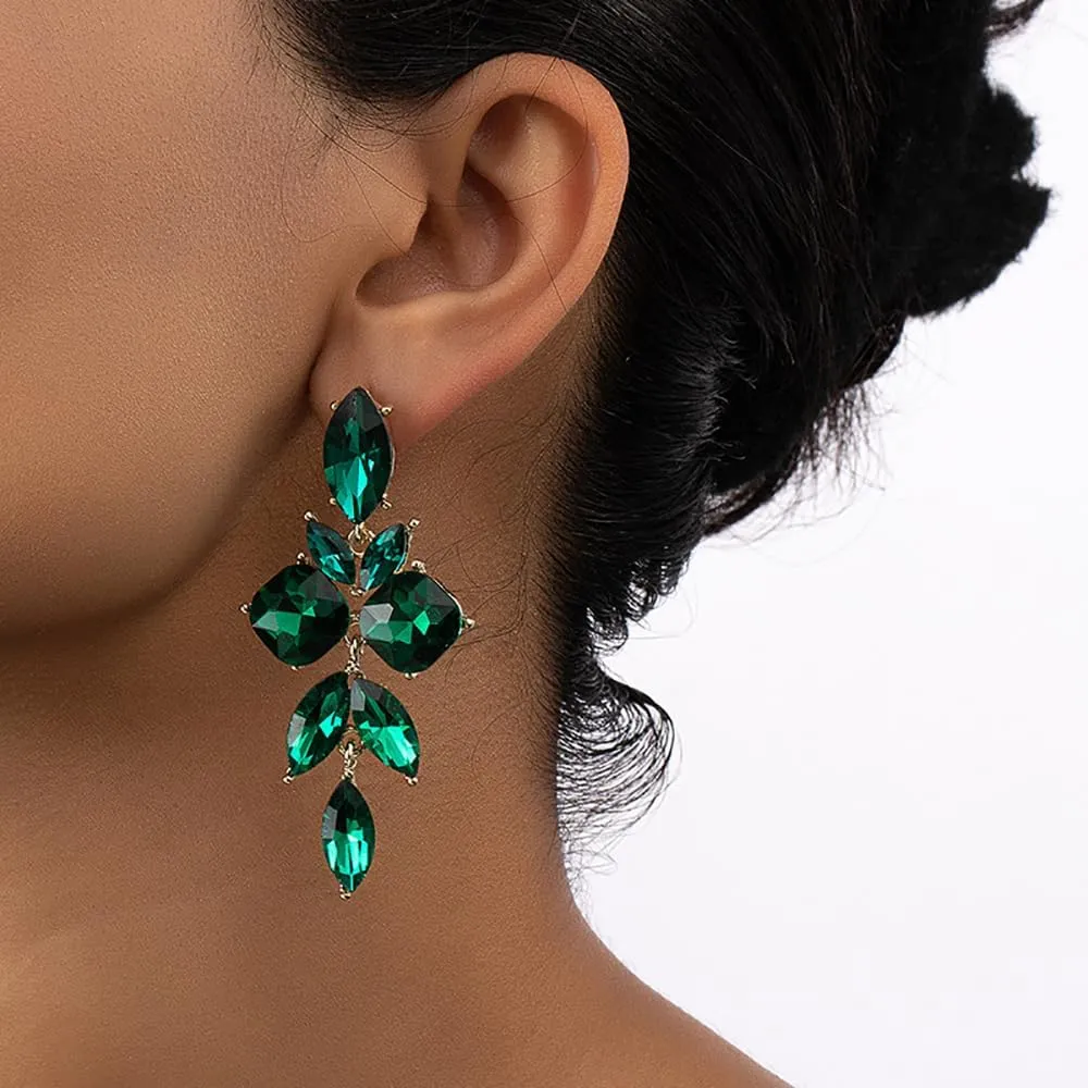 Vintage Zirconia Leaf Earrings for Women,Fashion Rhinestone Crystal Long Dangle Drop Earrings Party Prom Jewelry Gifts