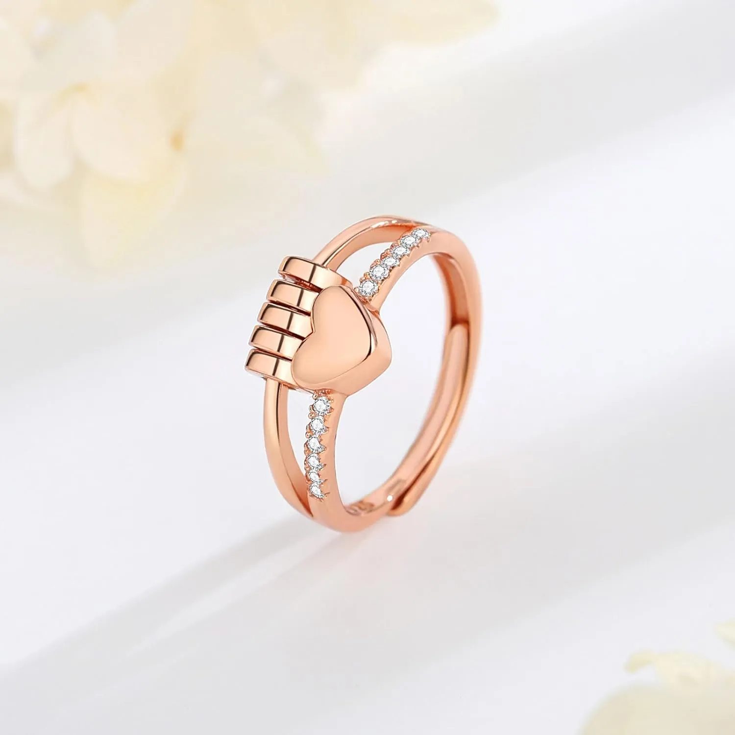 Vito 925 Sterling Silver Fidget Anxiety Ring for Women, Adjustable Open Spinner Ring Stress Relief Ring Stacking Band Anillos Jewelry Gift for Mom Daughter