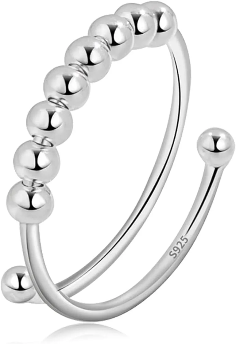 Vito 925 Sterling Silver Fidget Anxiety Ring for Women, Adjustable Open Spinner Ring Stress Relief Ring Stacking Band Anillos Jewelry Gift for Mom Daughter