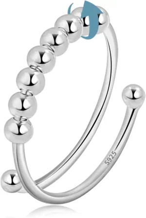 Vito 925 Sterling Silver Fidget Anxiety Ring for Women, Adjustable Open Spinner Ring Stress Relief Ring Stacking Band Anillos Jewelry Gift for Mom Daughter