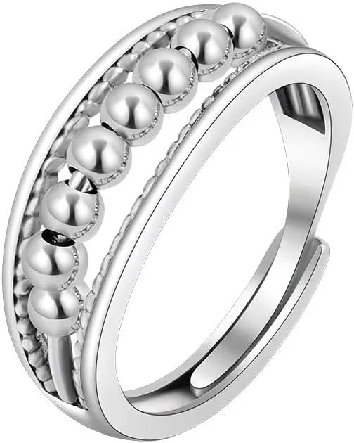 Vito 925 Sterling Silver Fidget Anxiety Ring for Women, Adjustable Open Spinner Ring Stress Relief Ring Stacking Band Anillos Jewelry Gift for Mom Daughter