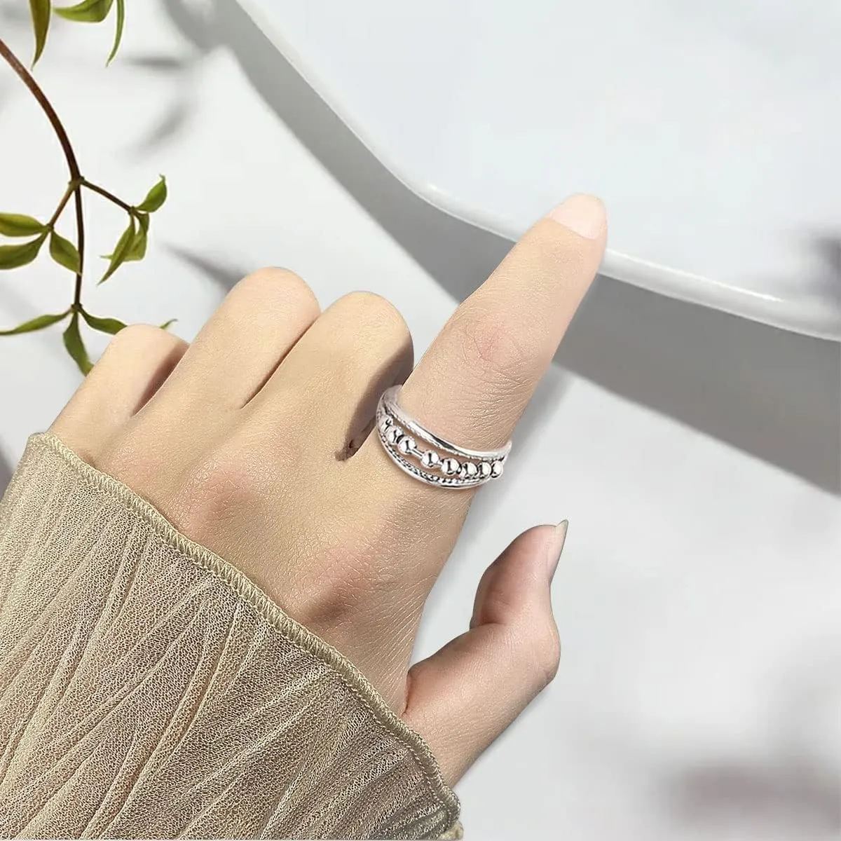 Vito 925 Sterling Silver Fidget Anxiety Ring for Women, Adjustable Open Spinner Ring Stress Relief Ring Stacking Band Anillos Jewelry Gift for Mom Daughter