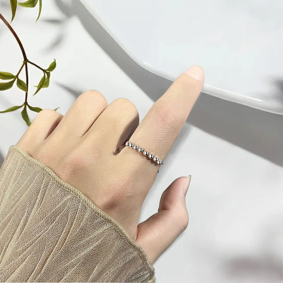 Vito 925 Sterling Silver Fidget Anxiety Ring for Women, Adjustable Open Spinner Ring Stress Relief Ring Stacking Band Anillos Jewelry Gift for Mom Daughter