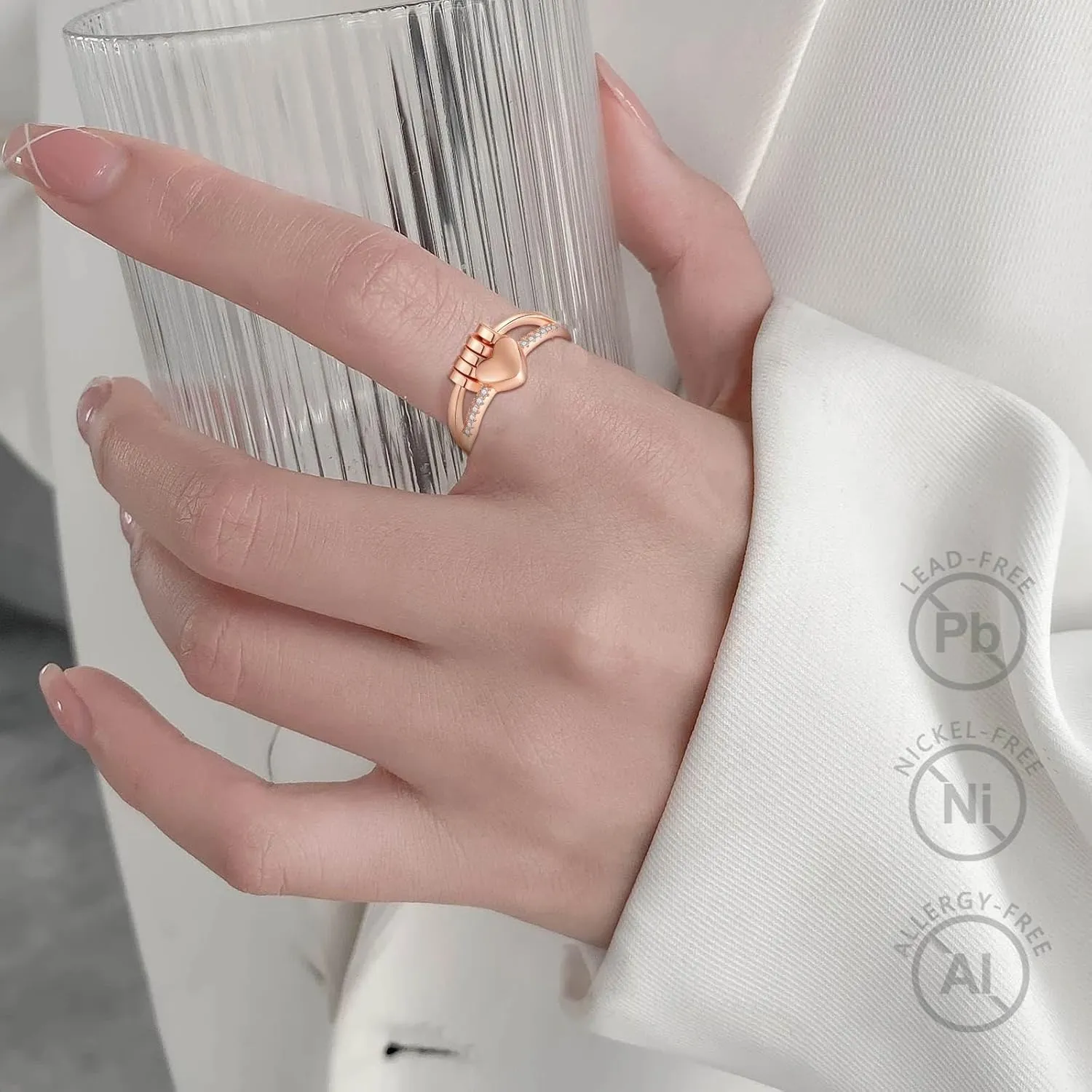Vito 925 Sterling Silver Fidget Anxiety Ring for Women, Adjustable Open Spinner Ring Stress Relief Ring Stacking Band Anillos Jewelry Gift for Mom Daughter
