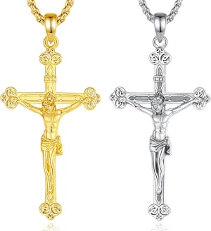 Vito 925 Sterling Silver Jesus Cross Necklace for Women Men, 925 Sterling Silver Crucifix Pendant Jesus Necklace Religion Protection Amulet Jewelry Gift for Husband Dad, 22 2"