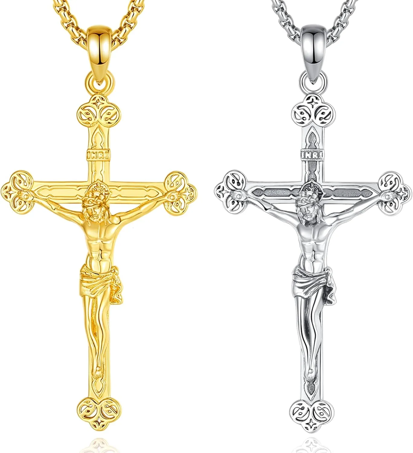 Vito 925 Sterling Silver Jesus Cross Necklace for Women Men, 925 Sterling Silver Crucifix Pendant Jesus Necklace Religion Protection Amulet Jewelry Gift for Husband Dad, 22 2"