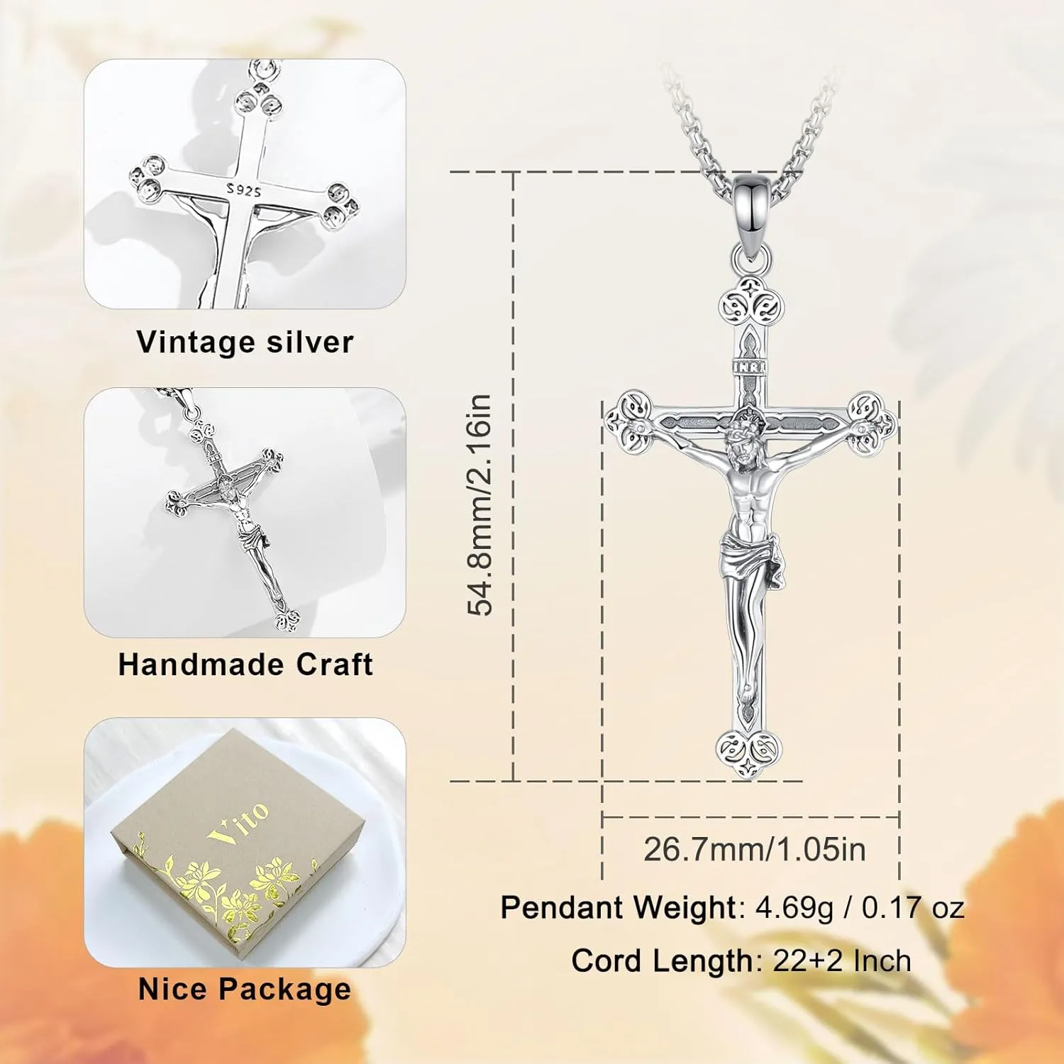 Vito 925 Sterling Silver Saint Necklace for Women Men, St Michael/Crucifix/Caravaca/St Jude Pendant Patron Saint Amulet Medal Religion Jewelry