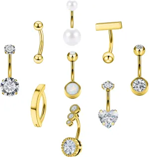 Vsnnsns 14G Clicker Belly Button Ring Piercing Jewelry 316L Stainless Surgical Steel Diamond CZ Navel Rings Clear CZ Clip Belly Button Ring Piercing Jewelry for Women Men 14 Gauge 10MM 12MM