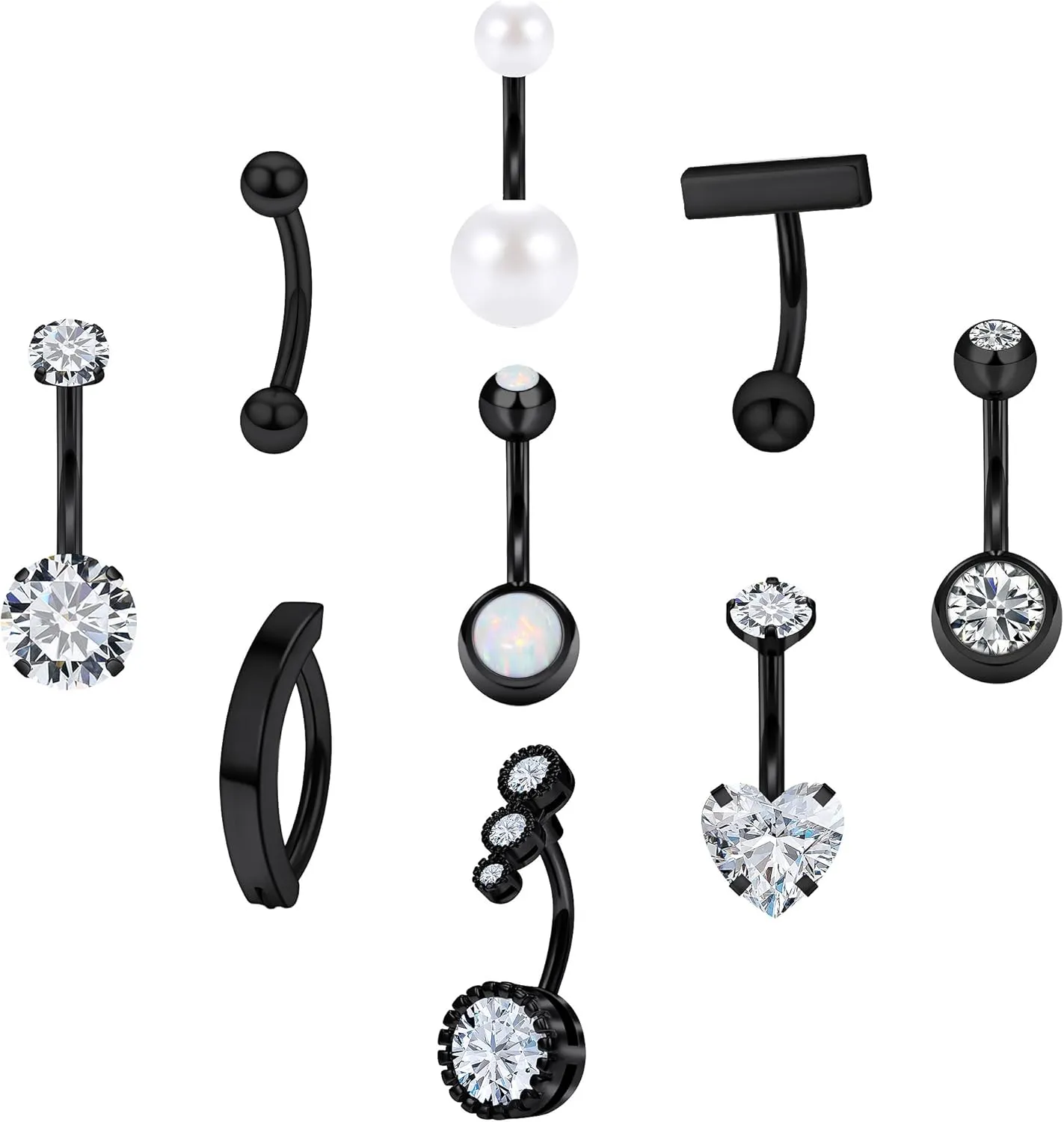 Vsnnsns 14G Clicker Belly Button Ring Piercing Jewelry 316L Stainless Surgical Steel Diamond CZ Navel Rings Clear CZ Clip Belly Button Ring Piercing Jewelry for Women Men 14 Gauge 10MM 12MM