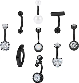 Vsnnsns 14G Clicker Belly Button Ring Piercing Jewelry 316L Stainless Surgical Steel Diamond CZ Navel Rings Clear CZ Clip Belly Button Ring Piercing Jewelry for Women Men 14 Gauge 10MM 12MM