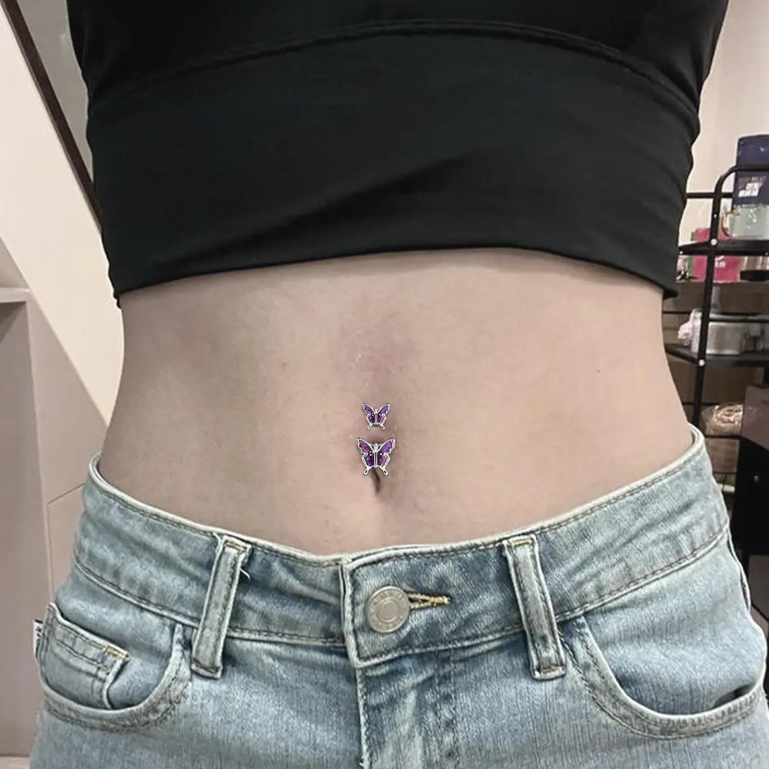 Vsnnsns 14G Dangle Belly Button Ring Piercing Jewelry 316L Stainless Surgical Steel Heart Butterfly Flower Diamond CZ Navel Rings Dangling Belly Button Ring Piercing Jewelry for Women 14 Gauge