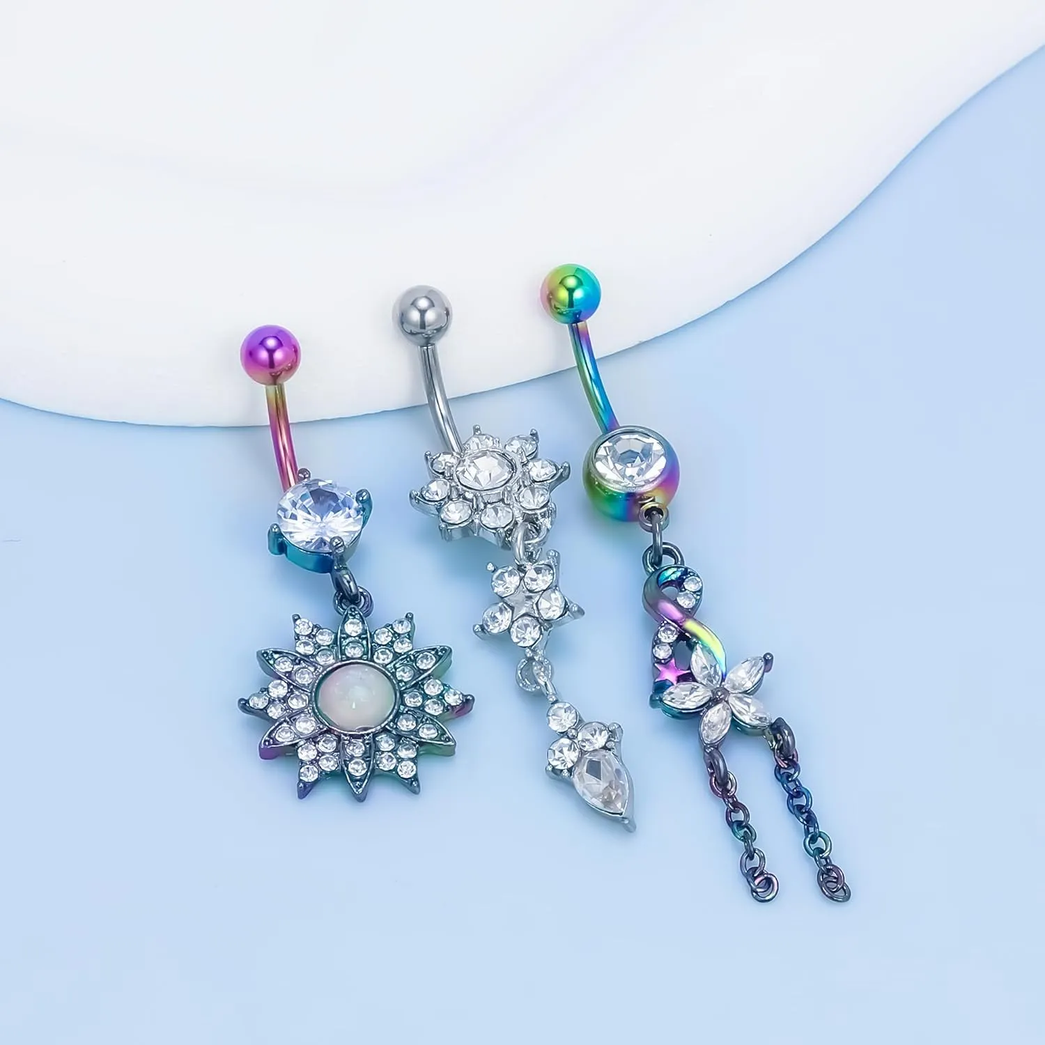 Vsnnsns 14G Dangle Belly Button Ring Piercing Jewelry 316L Stainless Surgical Steel Heart Butterfly Flower Diamond CZ Navel Rings Dangling Belly Button Ring Piercing Jewelry for Women 14 Gauge
