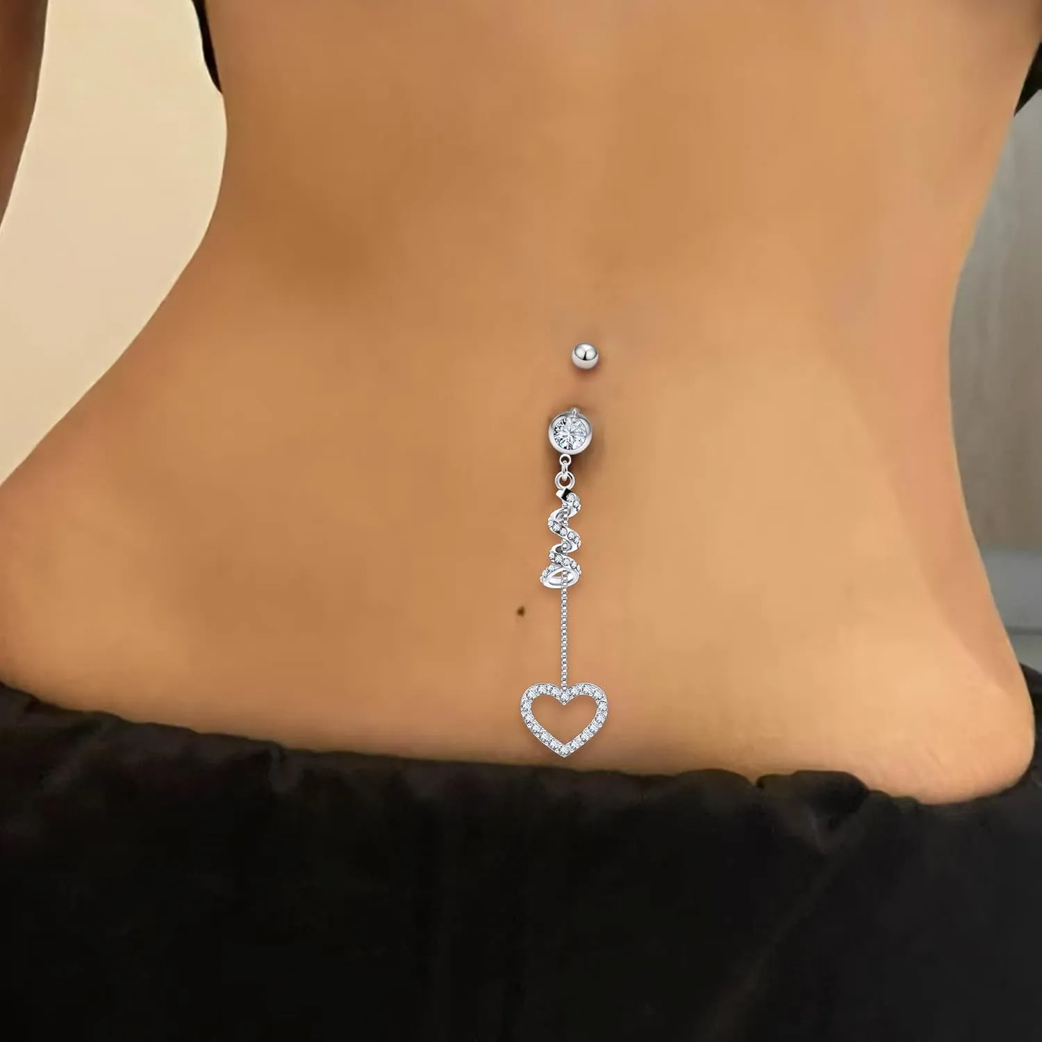 Vsnnsns 14G Dangle Belly Button Ring Piercing Jewelry 316L Stainless Surgical Steel Heart Butterfly Flower Diamond CZ Navel Rings Dangling Belly Button Ring Piercing Jewelry for Women 14 Gauge