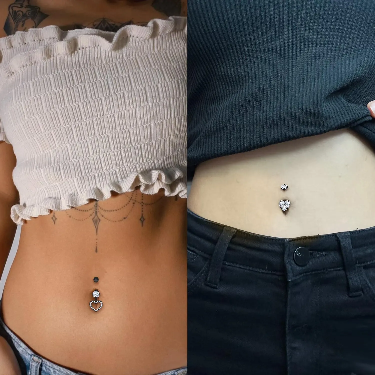 Vsnnsns 14G Dangle Belly Button Ring Piercing Jewelry 316L Stainless Surgical Steel Heart Flower CZ Reverse Navel Rings Dangling Belly Button Ring Piercing Jewelry for Women 14 Gauge Hypoallergenic