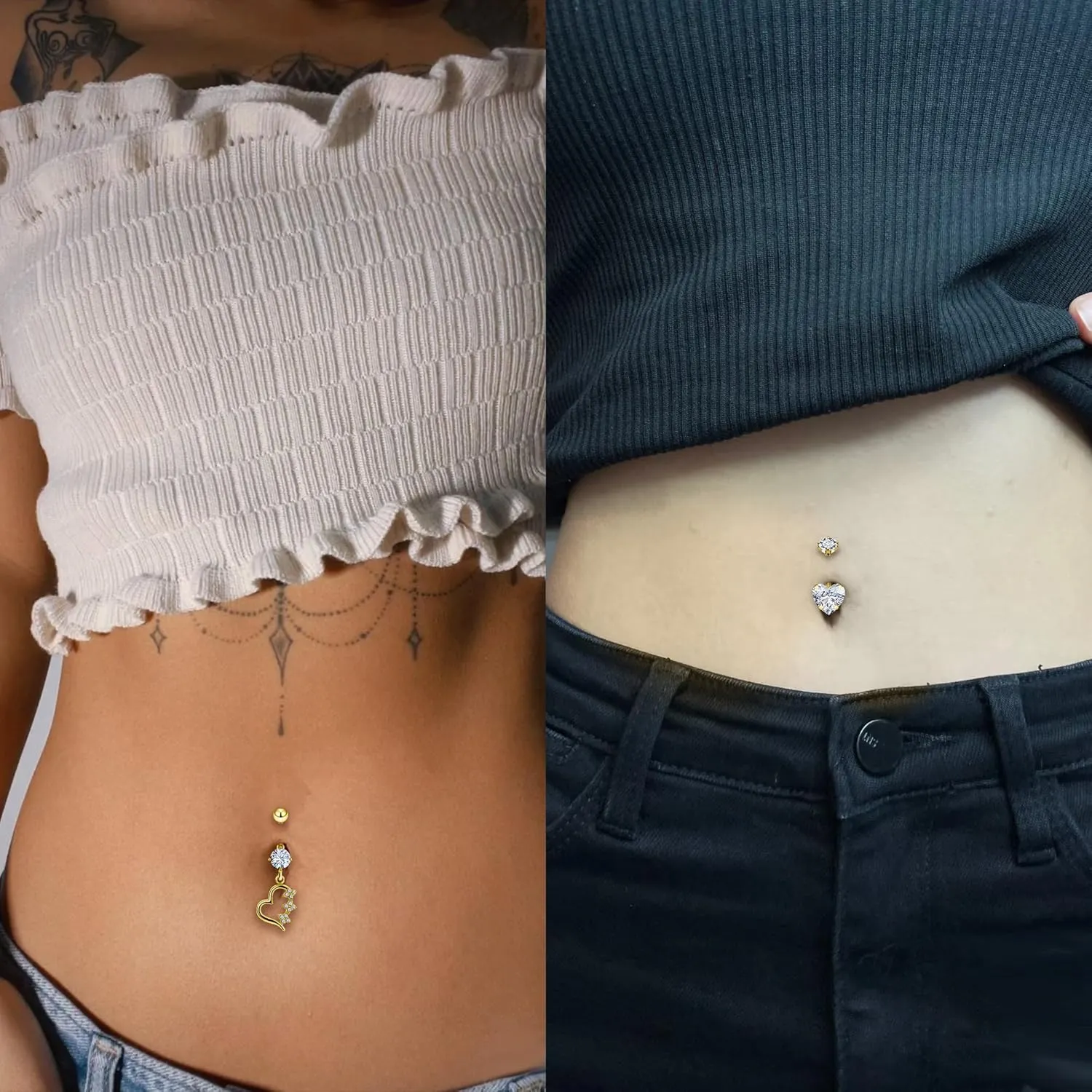 Vsnnsns 14G Dangle Belly Button Ring Piercing Jewelry 316L Stainless Surgical Steel Snake Heart Butterfly Flower Diamond CZ Navel Rings Dangling Belly Button Ring Piercing Jewelry for Women 14 Gauge