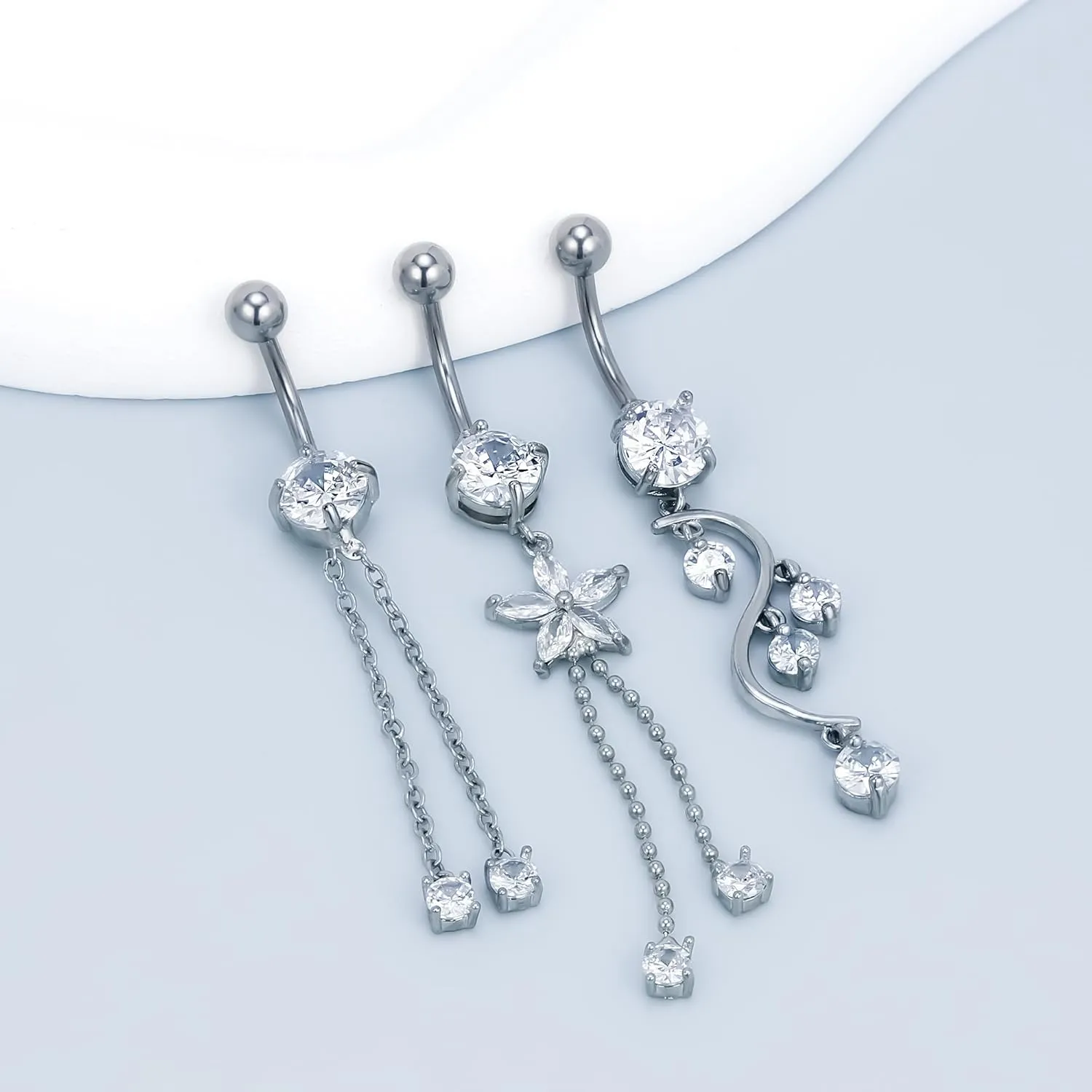 Vsnnsns 14G Dangle Belly Button Ring Piercing Jewelry 316L Stainless Surgical Steel Snake Heart Butterfly Flower Diamond CZ Navel Rings Dangling Belly Button Ring Piercing Jewelry for Women 14 Gauge