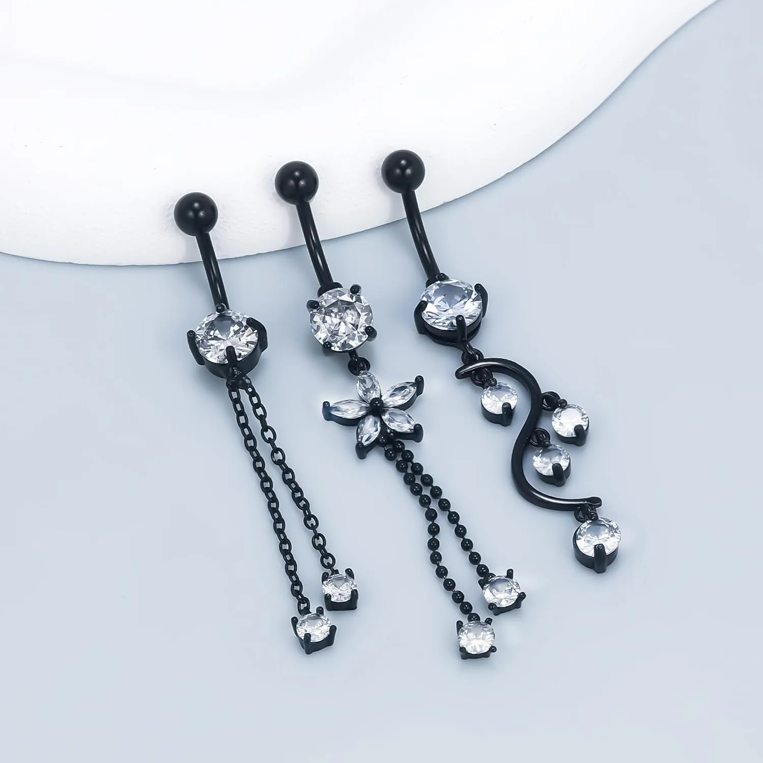 Vsnnsns 14G Dangle Belly Button Ring Piercing Jewelry 316L Stainless Surgical Steel Snake Heart Butterfly Flower Diamond CZ Navel Rings Dangling Belly Button Ring Piercing Jewelry for Women 14 Gauge