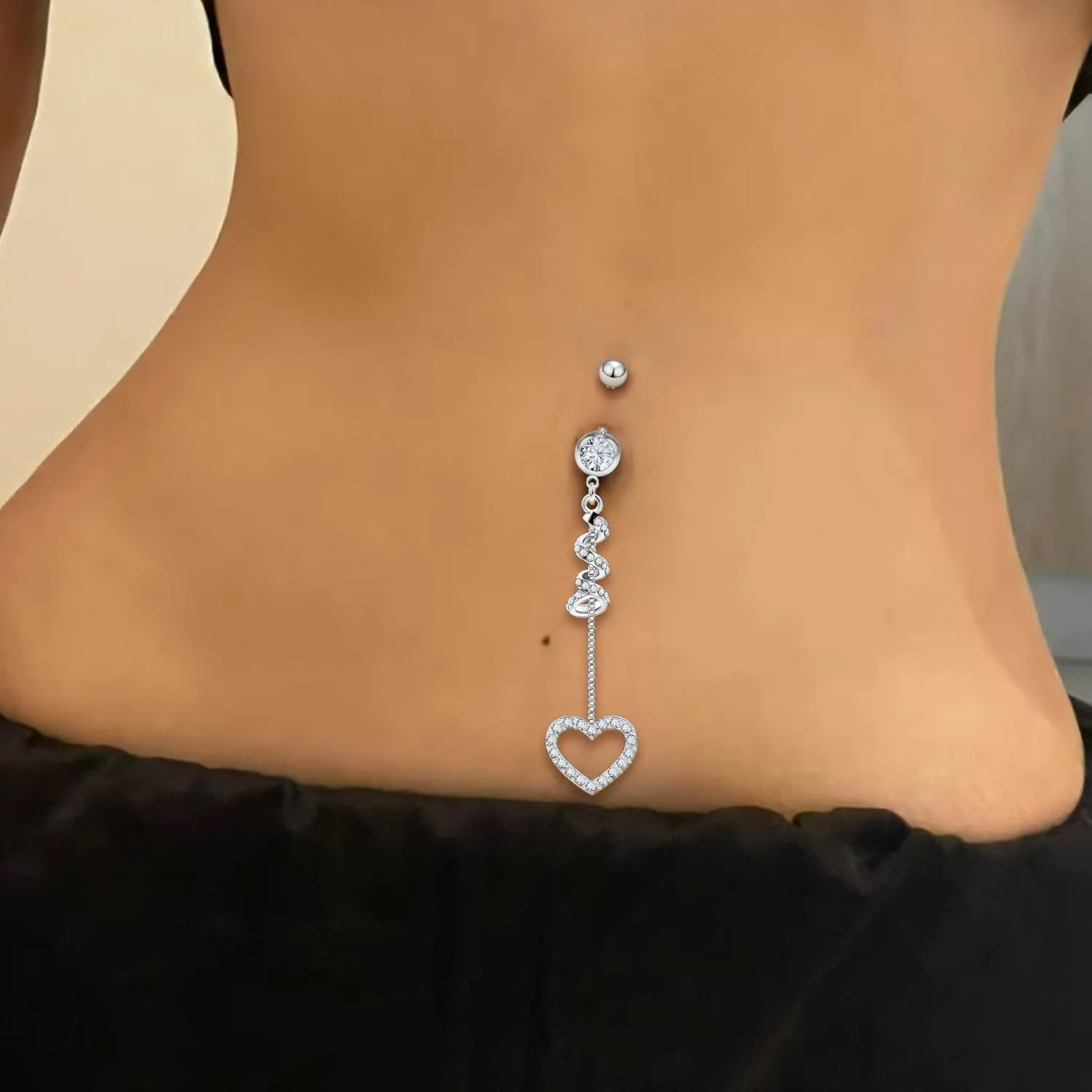 Vsnnsns 14G Heart Belly Button Ring Piercing Jewelry 316L Stainless Surgical Steel Cubic Zirconia Navel Rings Clear Heart CZ Reverse Belly Button Ring Piercing Jewelry for Women Men Hypoallergenic