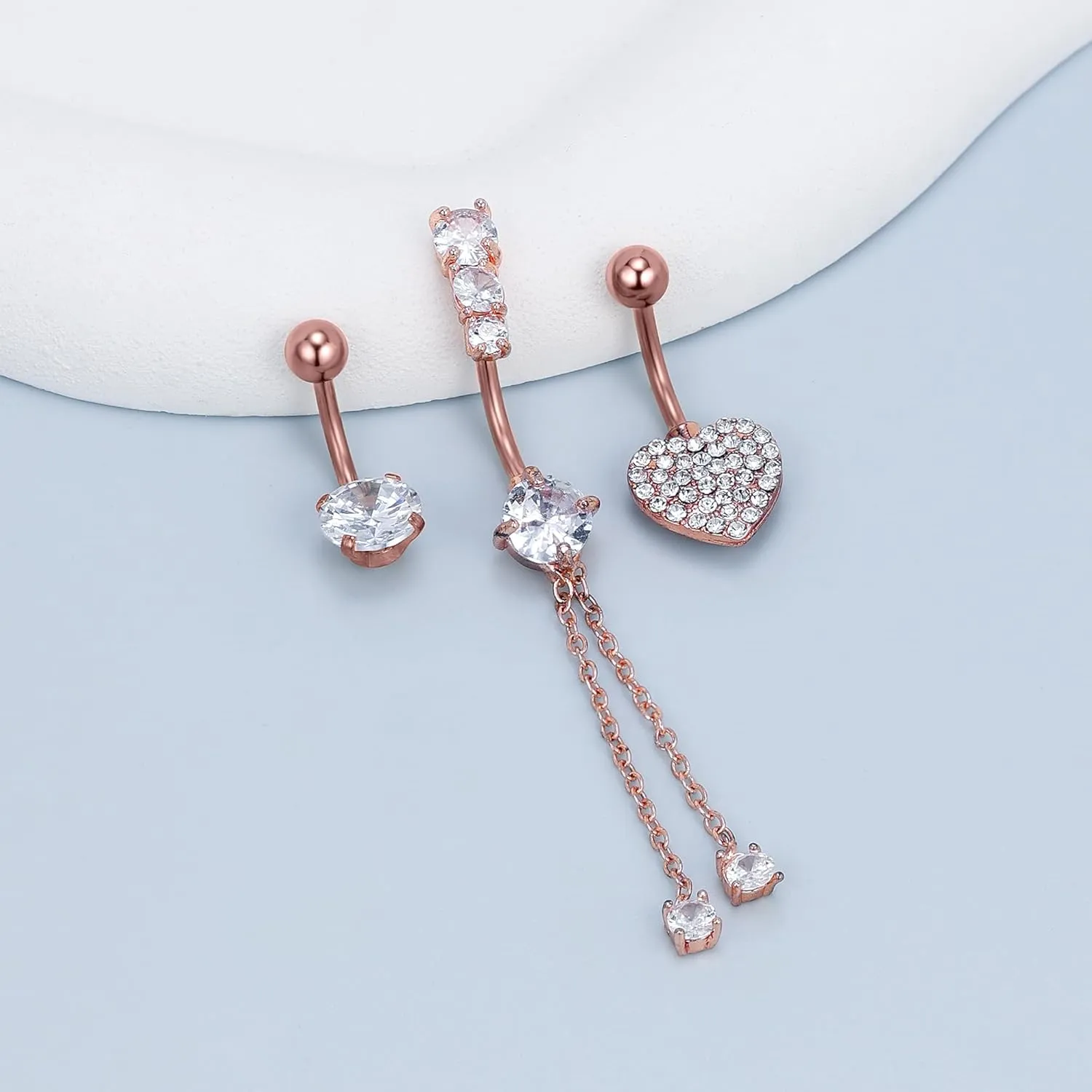 Vsnnsns 14G Heart Belly Button Ring Piercing Jewelry 316L Stainless Surgical Steel Cubic Zirconia Navel Rings Clear Heart CZ Reverse Belly Button Ring Piercing Jewelry for Women Men Hypoallergenic