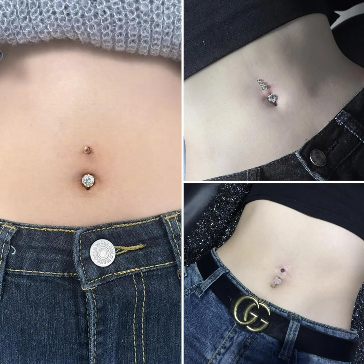 Vsnnsns 14G Heart Belly Button Ring Piercing Jewelry 316L Stainless Surgical Steel Cubic Zirconia Navel Rings Clear Heart CZ Reverse Belly Button Ring Piercing Jewelry for Women Men Hypoallergenic