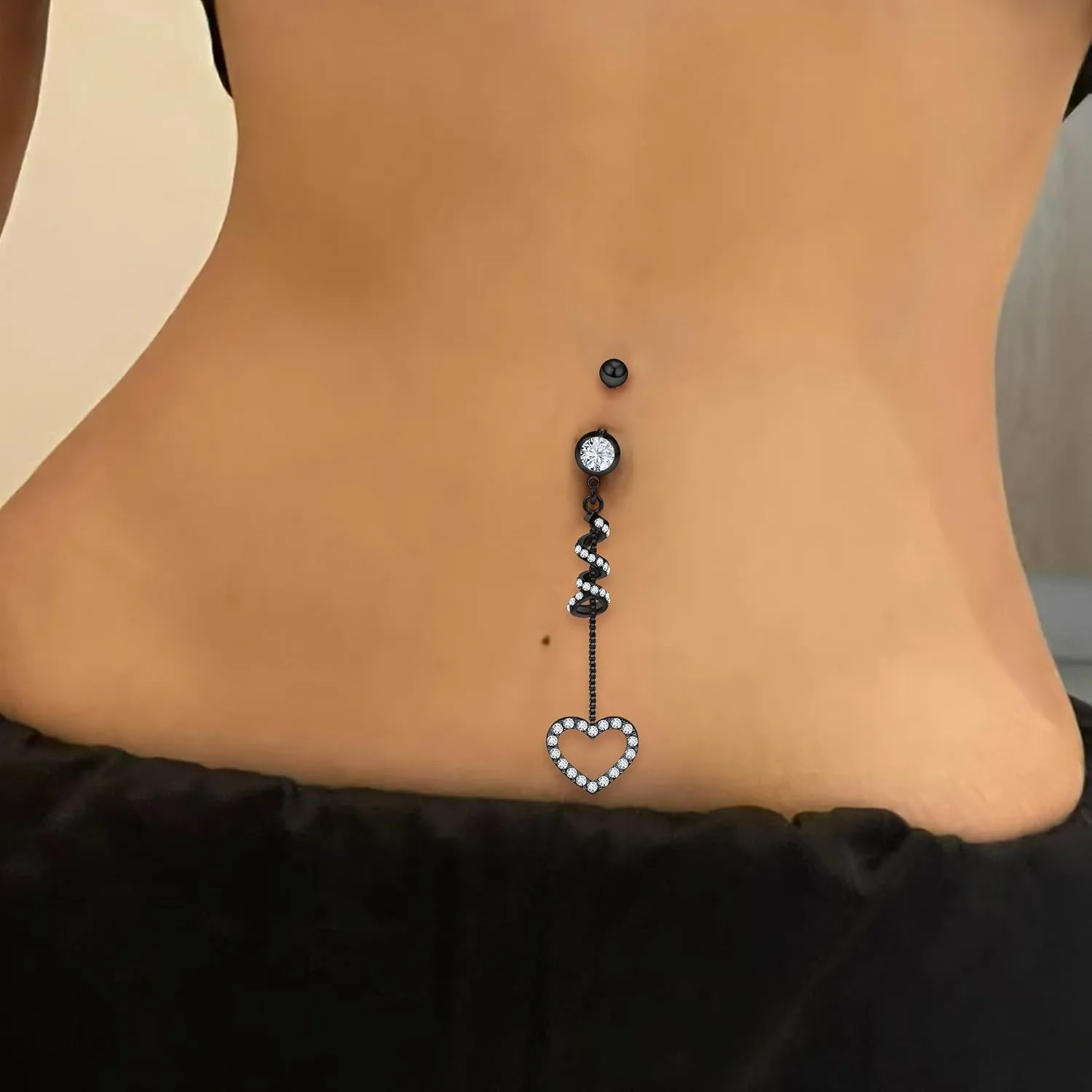 Vsnnsns 14G Heart Belly Button Ring Piercing Jewelry 316L Stainless Surgical Steel Cubic Zirconia Navel Rings Clear Heart CZ Reverse Belly Button Ring Piercing Jewelry for Women Men Hypoallergenic