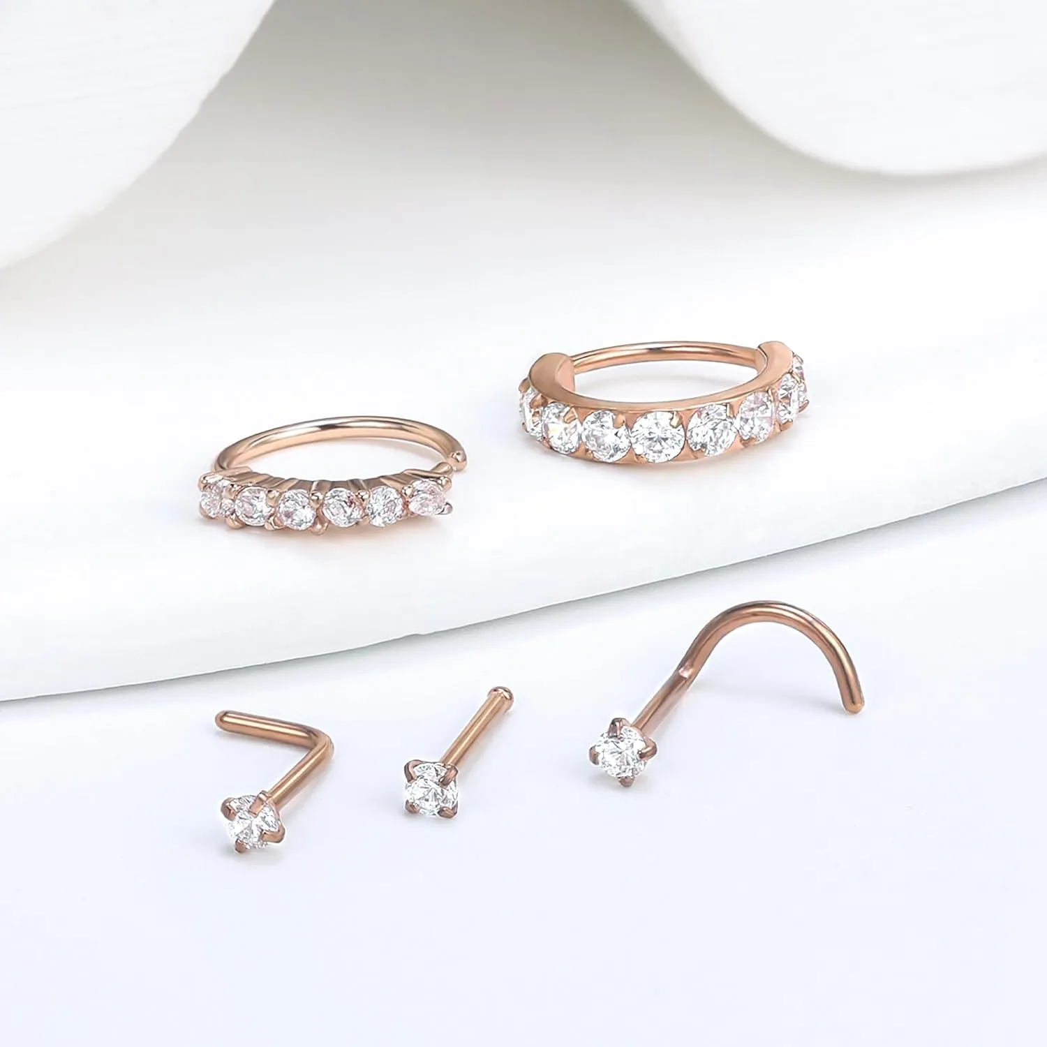 Vsnnsns 20G Nose Rings Studs Piercing Jewelry for Women 316L Surgical Stainless Steel L Shaped Corkscrew Straight Diamond CZ Hoop Nose Rings Studs Nostril Piercing Jewelry Hypoallergenic 20 Gauge