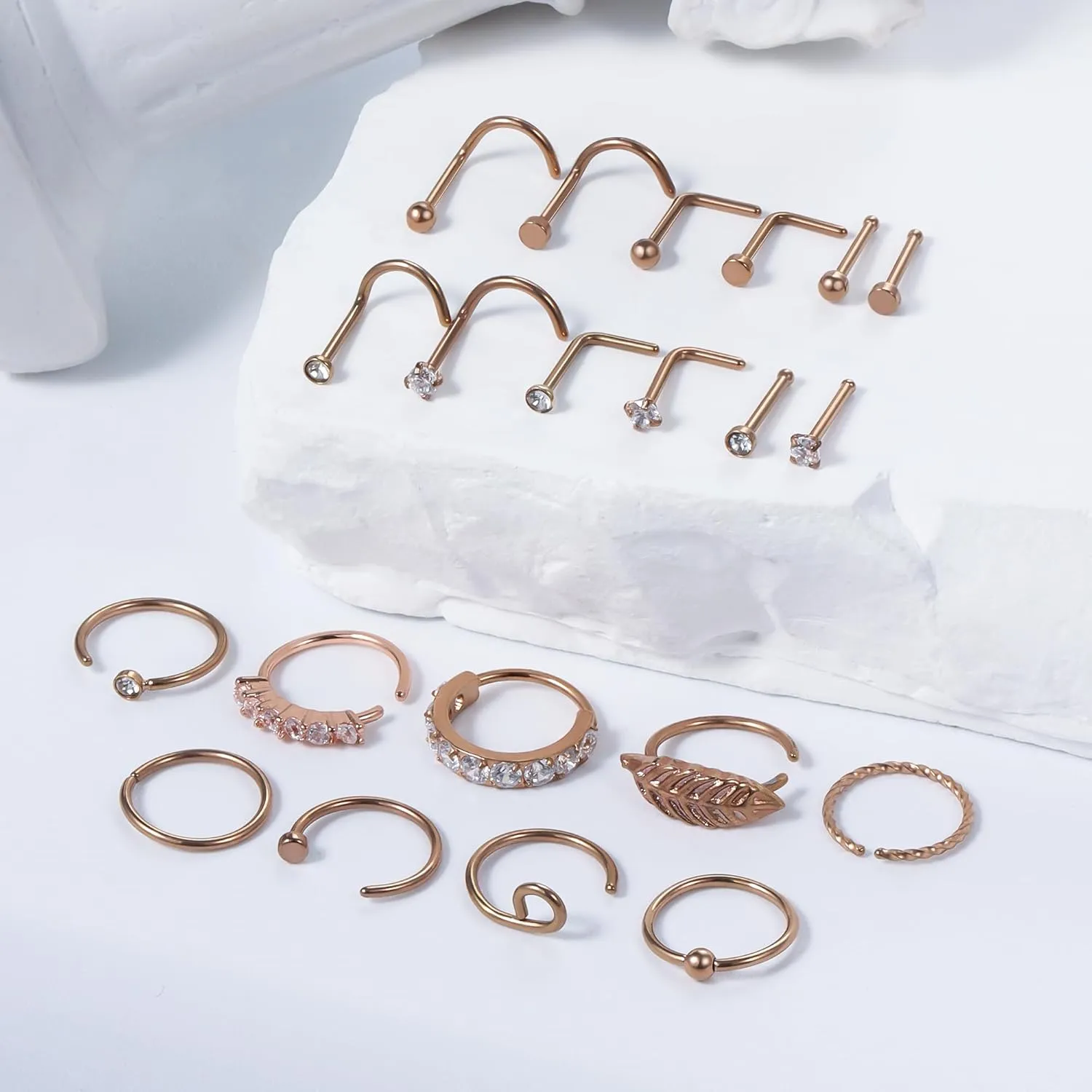 Vsnnsns 20G Nose Rings Studs Piercing Jewelry for Women 316L Surgical Stainless Steel L Shaped Corkscrew Straight Diamond CZ Hoop Nose Rings Studs Nostril Piercing Jewelry Hypoallergenic 20 Gauge