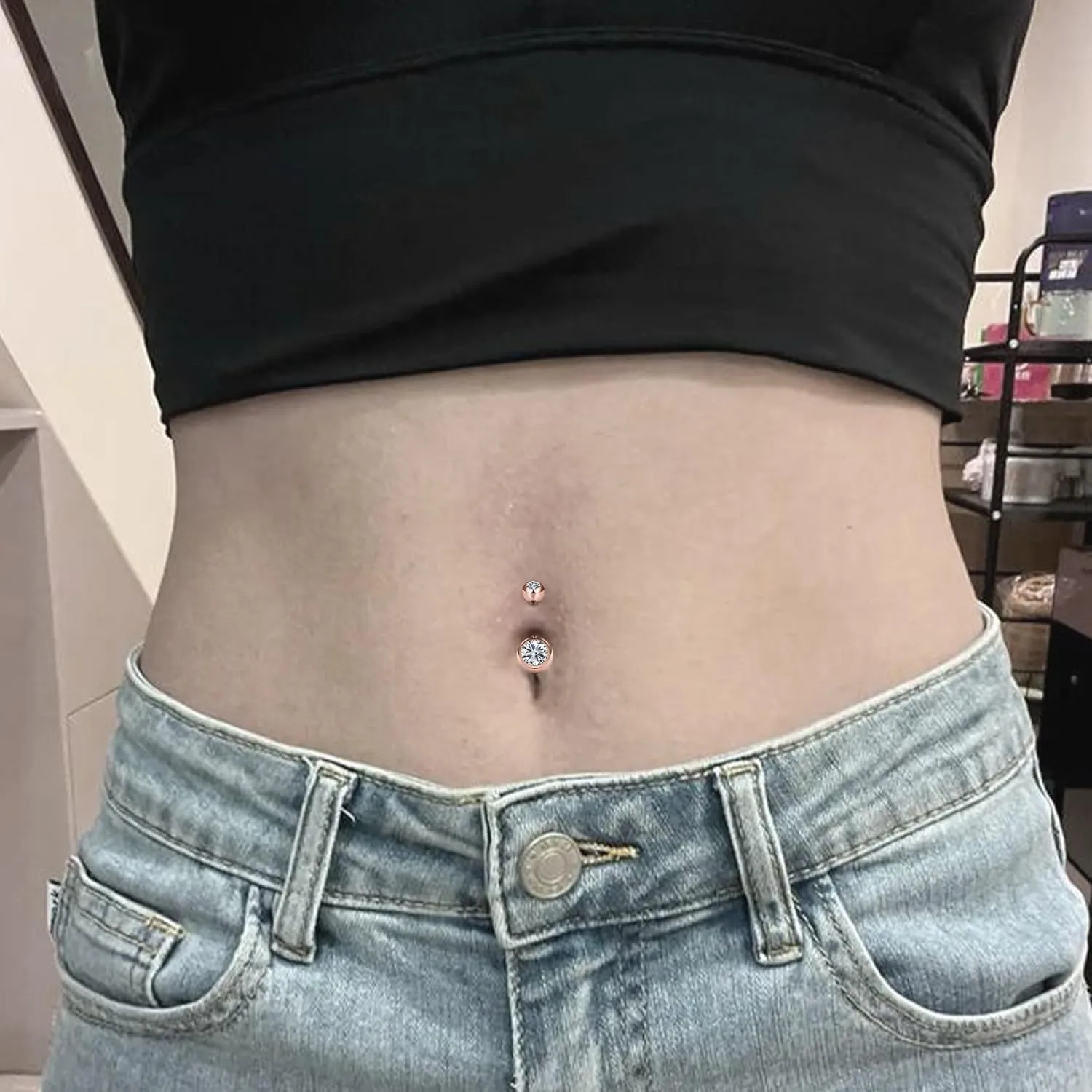 Vsnnsns Shiny Cubic Zirconia Belly Button Piercing - 14G, 8MM-14MM Navel Rings for Women and Men, 316L Stainless Steel