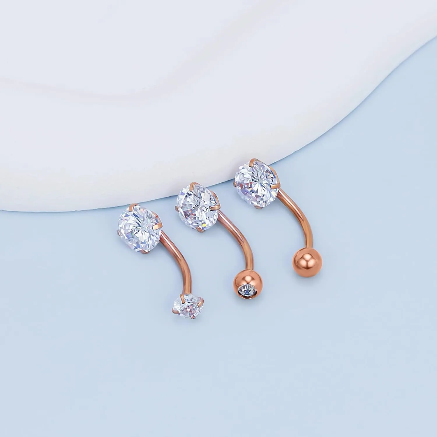 Vsnnsns Shiny Cubic Zirconia Belly Button Piercing - 14G, 8MM-14MM Navel Rings for Women and Men, 316L Stainless Steel