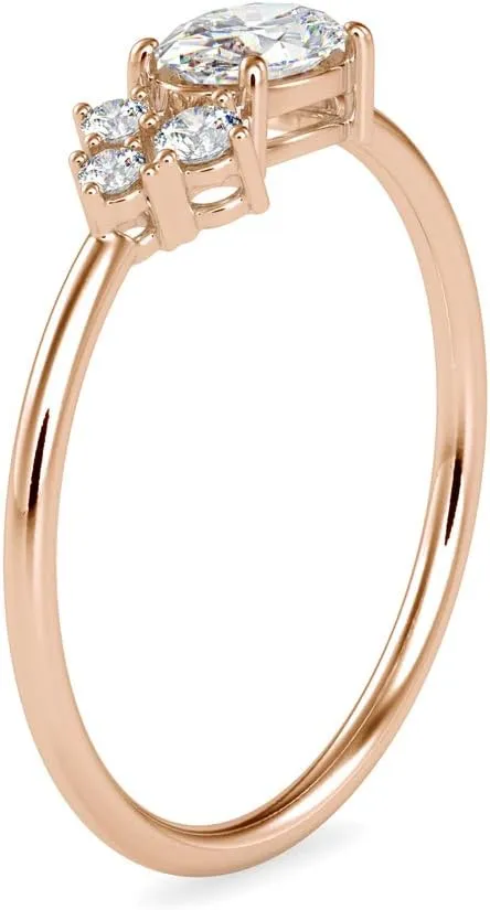 VVS Oval Solitaire Diamond Ring in 14k White/Yellow/Rose Gold with Oval & Round Natural Diamond Birthday Celebration Ring for Women | Couple Promise Rings | Anniversary Ring for Her (0.44 Cttw, IJ-SI)