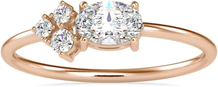 VVS Oval Solitaire Diamond Ring in 14k White/Yellow/Rose Gold with Oval & Round Natural Diamond Birthday Celebration Ring for Women | Couple Promise Rings | Anniversary Ring for Her (0.44 Cttw, IJ-SI)