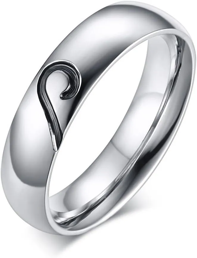 Wang Rong ROWAG 5MM Stainless Steel Mens Wedding Promise Heart Shape Couple Rings 4MM Womens Cubic Zirconia CZ for Him and Her Engagement Bands