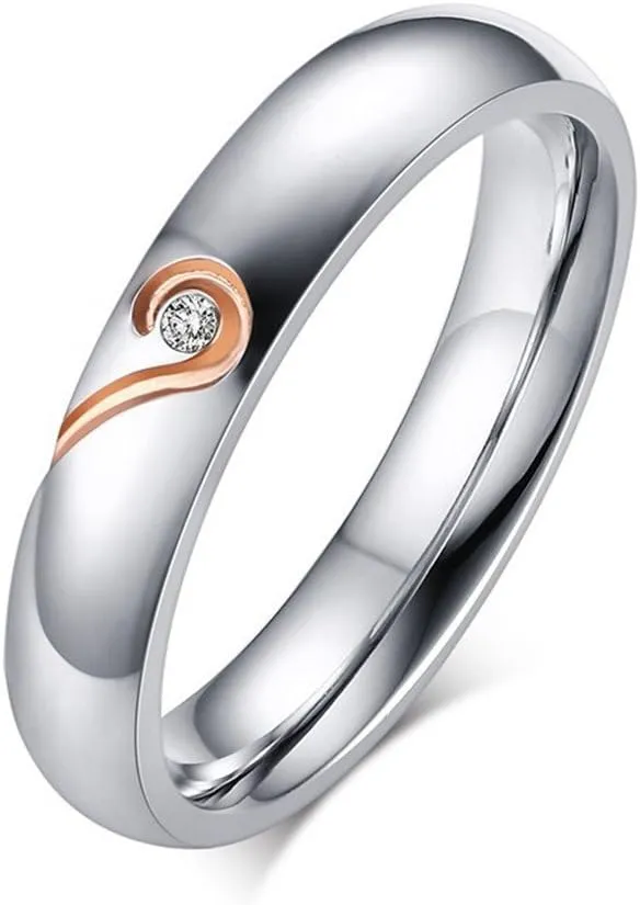 Wang Rong ROWAG 5MM Stainless Steel Mens Wedding Promise Heart Shape Couple Rings 4MM Womens Cubic Zirconia CZ for Him and Her Engagement Bands