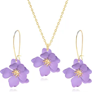 WCRAZYE Bohemian Daisy Flower Earrings Necklace Sets for Women Unique Trendy Boho Matte 3D Gold Flower Floral Petal Statement Earring Wedding Jewelry