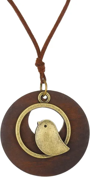 WCRAZYE Leather Cord Necklace for Women Handmade Boho Choker Necklace Long Bird Leather Pendant Bohemian Sweater Chain Neckalce Vintage Alloy Pendant Leather Rope Necklace Wooden Necklaces