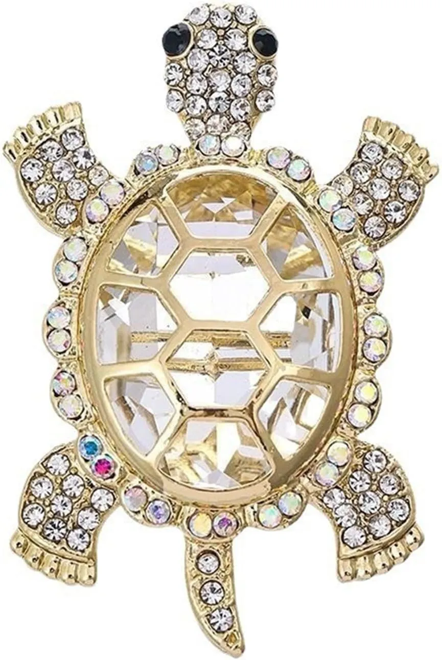 WCRAZYE Rhinestones Turtle Brooch Pin for Women Girls Cute Green Crystal Ocean Sea Marine Animals Tortoise Lapel Pin Dress Accessories Boutonniere Corsage for Hat Bag Gold Tone Great Gift for Wife Sisters Friends Daily Wear Dating