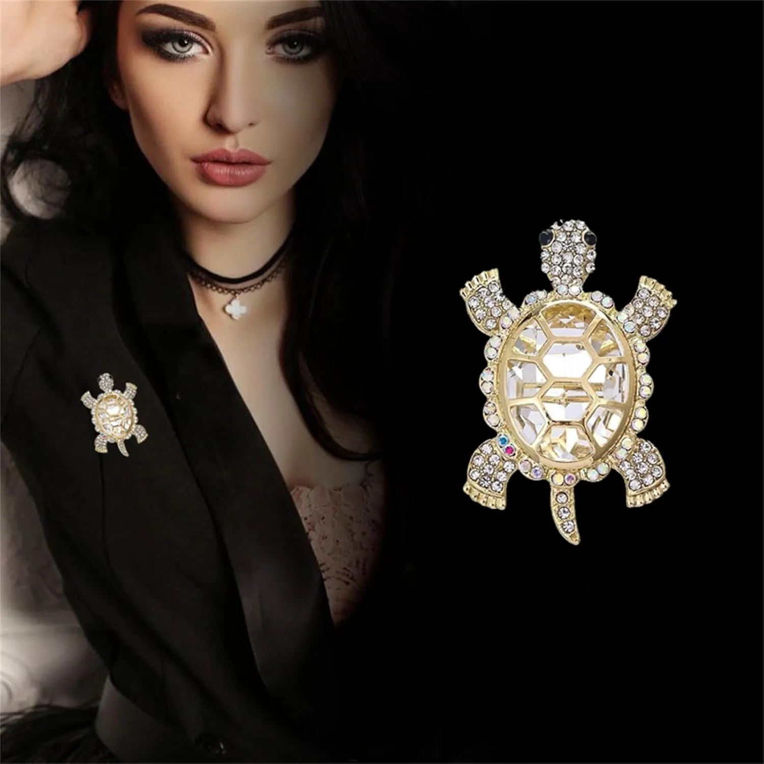 WCRAZYE Rhinestones Turtle Brooch Pin for Women Girls Cute Green Crystal Ocean Sea Marine Animals Tortoise Lapel Pin Dress Accessories Boutonniere Corsage for Hat Bag Gold Tone Great Gift for Wife Sisters Friends Daily Wear Dating