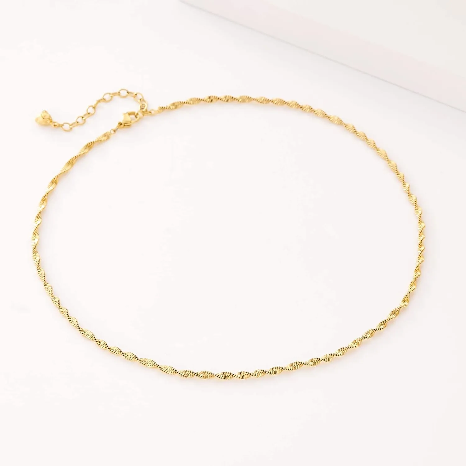 WEARON Gold Choker Necklace for Women 18K Gold Plated Dainty Bead Gene Figaro Heart Herringbone Paperclip Chain Choker Necklace Delicate Choker Jewelry Gifts for Women