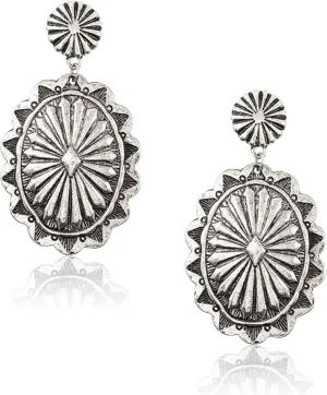 Western Earrings for Women Cowgirl Vintage Concho Oval Turquoise Dangle Earrings Western Jewelry Outfit Country Concert Rodeo Dress Accessories Gifts