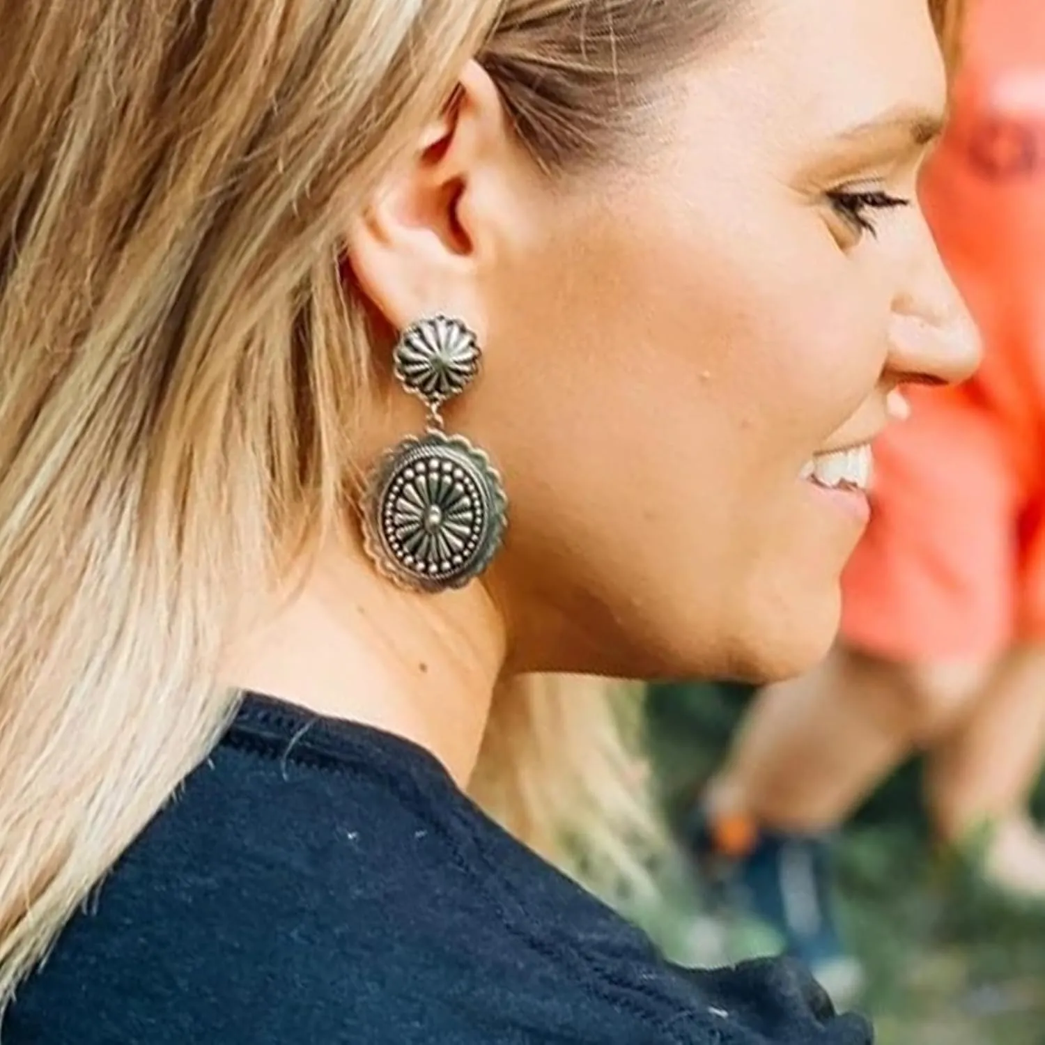 Western Earrings for Women Cowgirl Vintage Concho Oval Turquoise Dangle Earrings Western Jewelry Outfit Country Concert Rodeo Dress Accessories Gifts