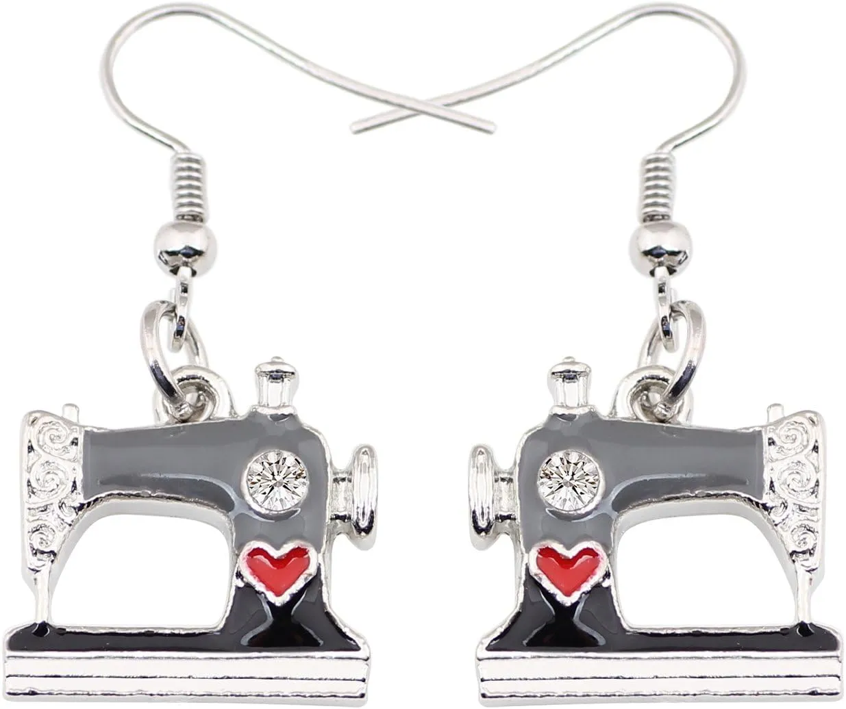 WEVENI Enamel Alloy Crystal Sewing Machine Earrings Dangle Drop Unique Jewelry Dainty Sewing Gifts For Quilters Women Seamstress Ladies