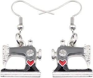WEVENI Enamel Alloy Crystal Sewing Machine Earrings Dangle Drop Unique Jewelry Dainty Sewing Gifts For Quilters Women Seamstress Ladies