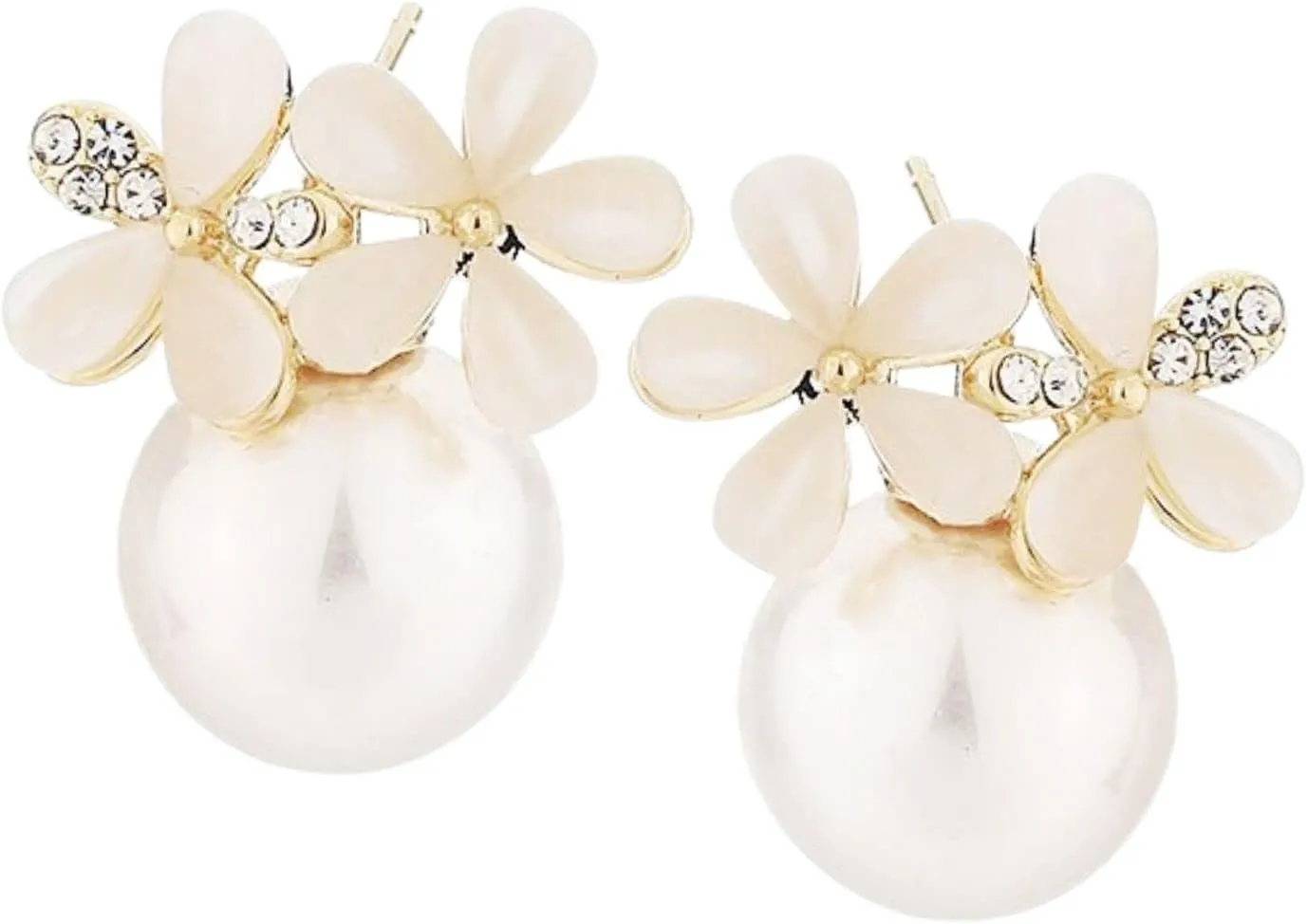 White Flower Earrings for Women Girls- White Simulate Pearl Stud, Cluster Daisy Earrings, Wedding Statement Jewelry