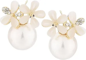 White Flower Earrings for Women Girls- White Simulate Pearl Stud, Cluster Daisy Earrings, Wedding Statement Jewelry